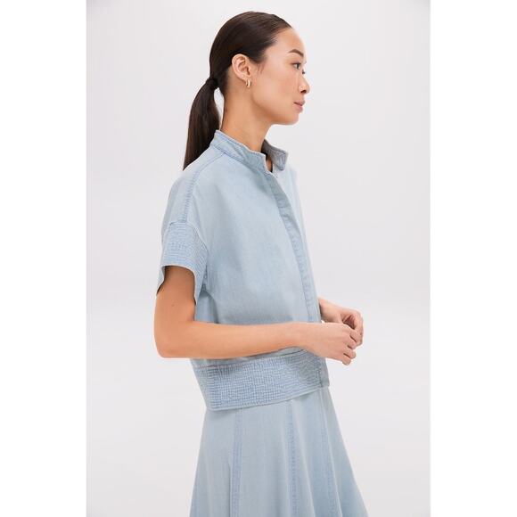 TUCKERNUCK Light Wash Denim Trapunto Stitch Sofia Shirt Size L NWT - Picture 6 of 8